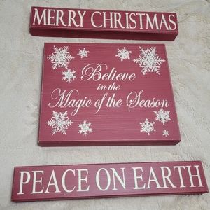 Set of 3 Christmas coordinating wood box signs BELIEVE, Peace on Earth, Merry